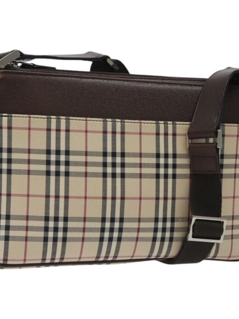 BURBERRY Nova Check Shoulder Bag Canvas Beige Silver Auth 123791